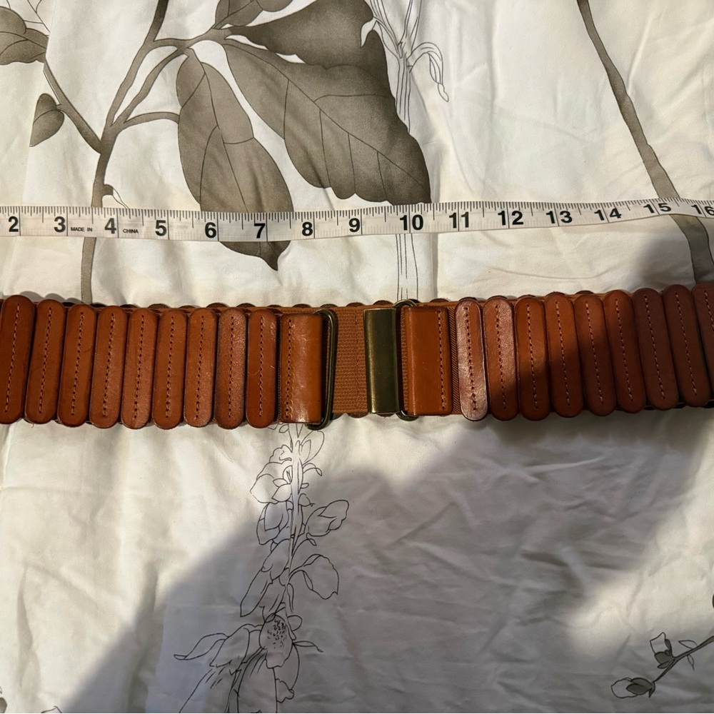 Anthropologie Wide Elastic Leather-Trim Belt in Cognac Brown